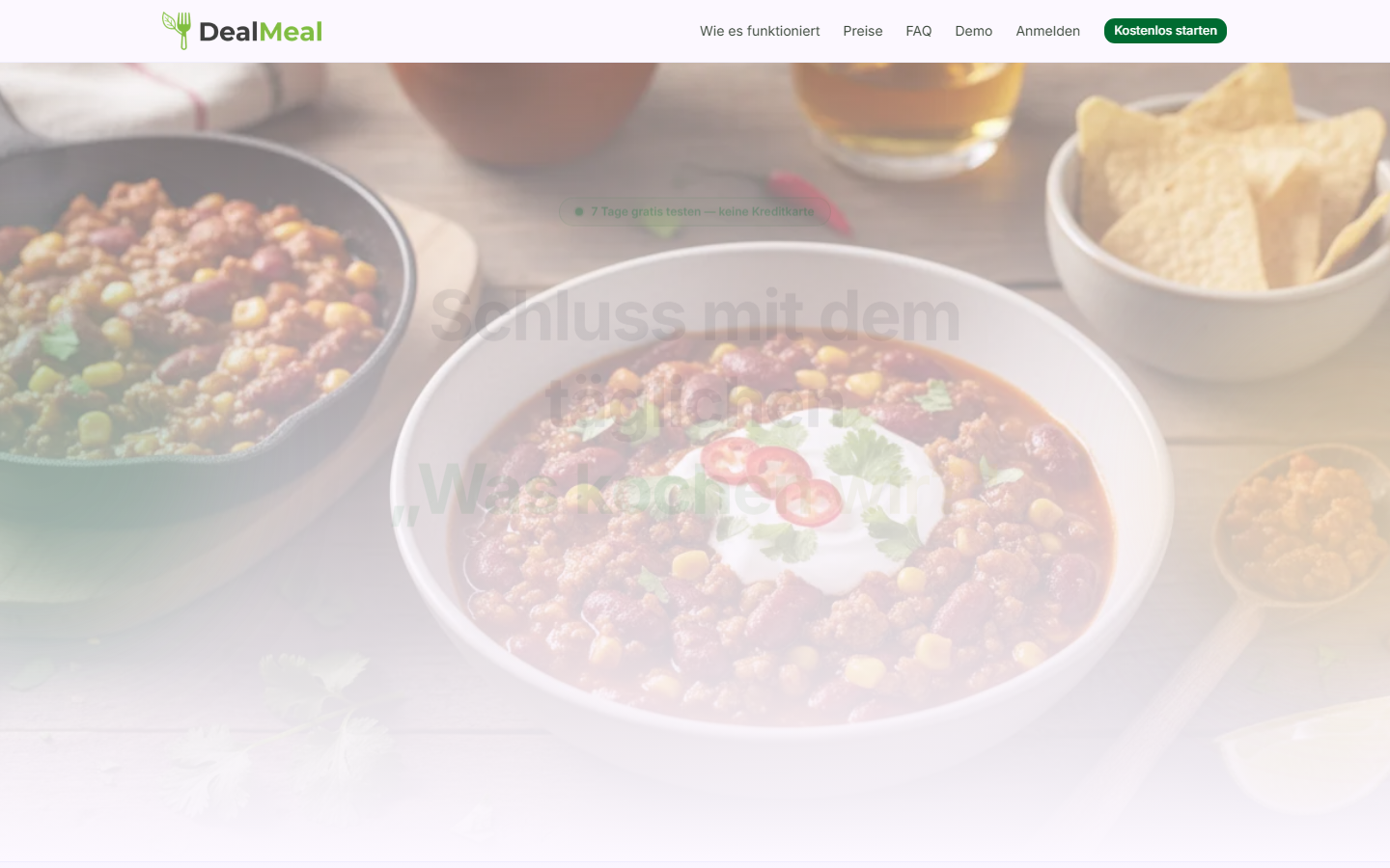 Screenshot der Startseite von dealmeal.app