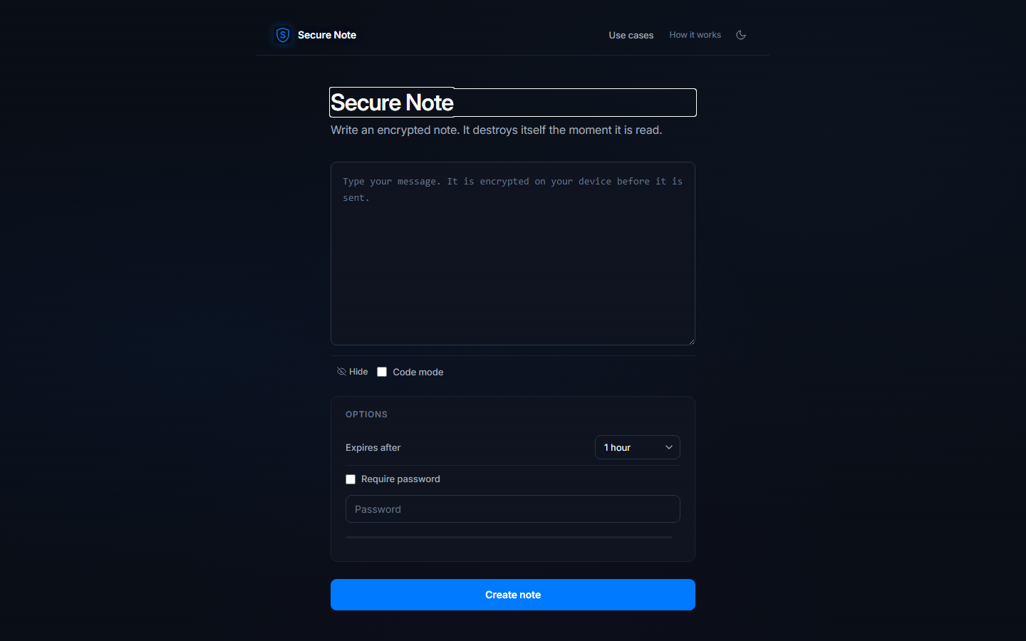 Screenshot der Startseite von note.backsafe.de